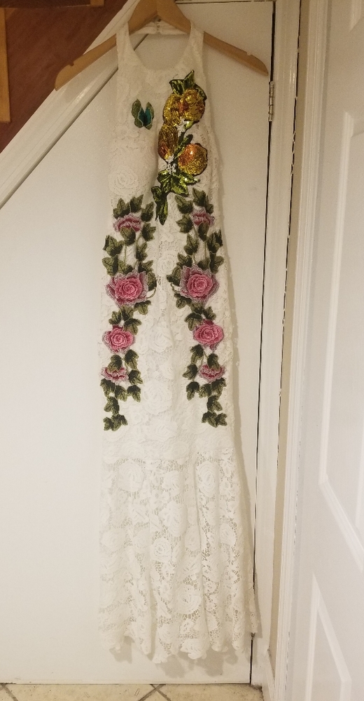 White Lace Halter Dress with Designs